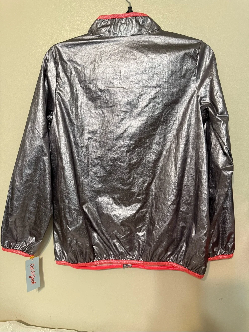 Cat & Jack Metallic Silver Jacket with Red Trim